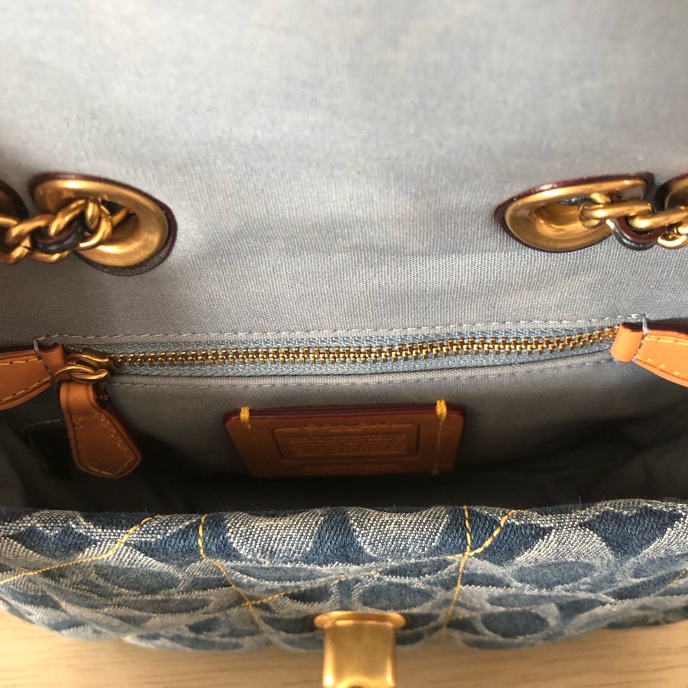 Coach Quilted Signature Denim Shoulder Bag with Chain Strap - Picture 5 of 7